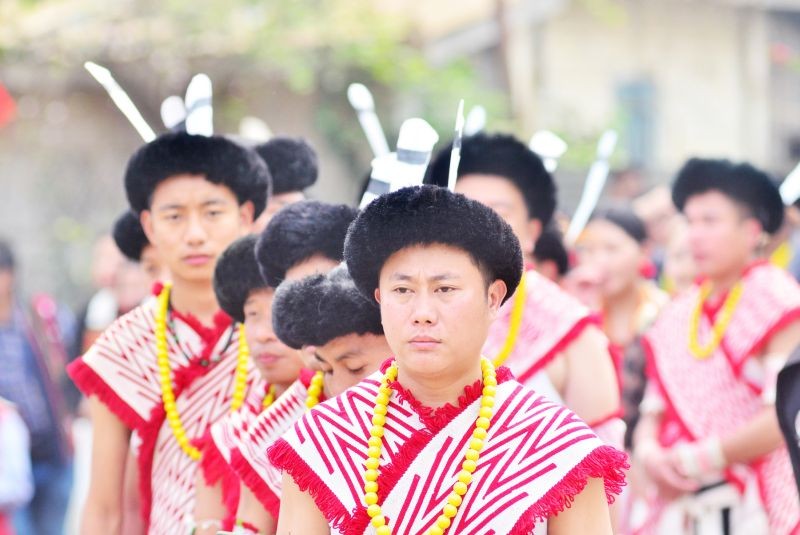 Angami youths in traditional attire at the Sekrenyi festival celebration organised by Chakhro Angami Kuda Union at Northern Angami Colony ground, Dimapur on February 25. Advisor, Excise, Sericulture and Minority Affairs, Zhaleo Rio graced the occasion as special guest.
